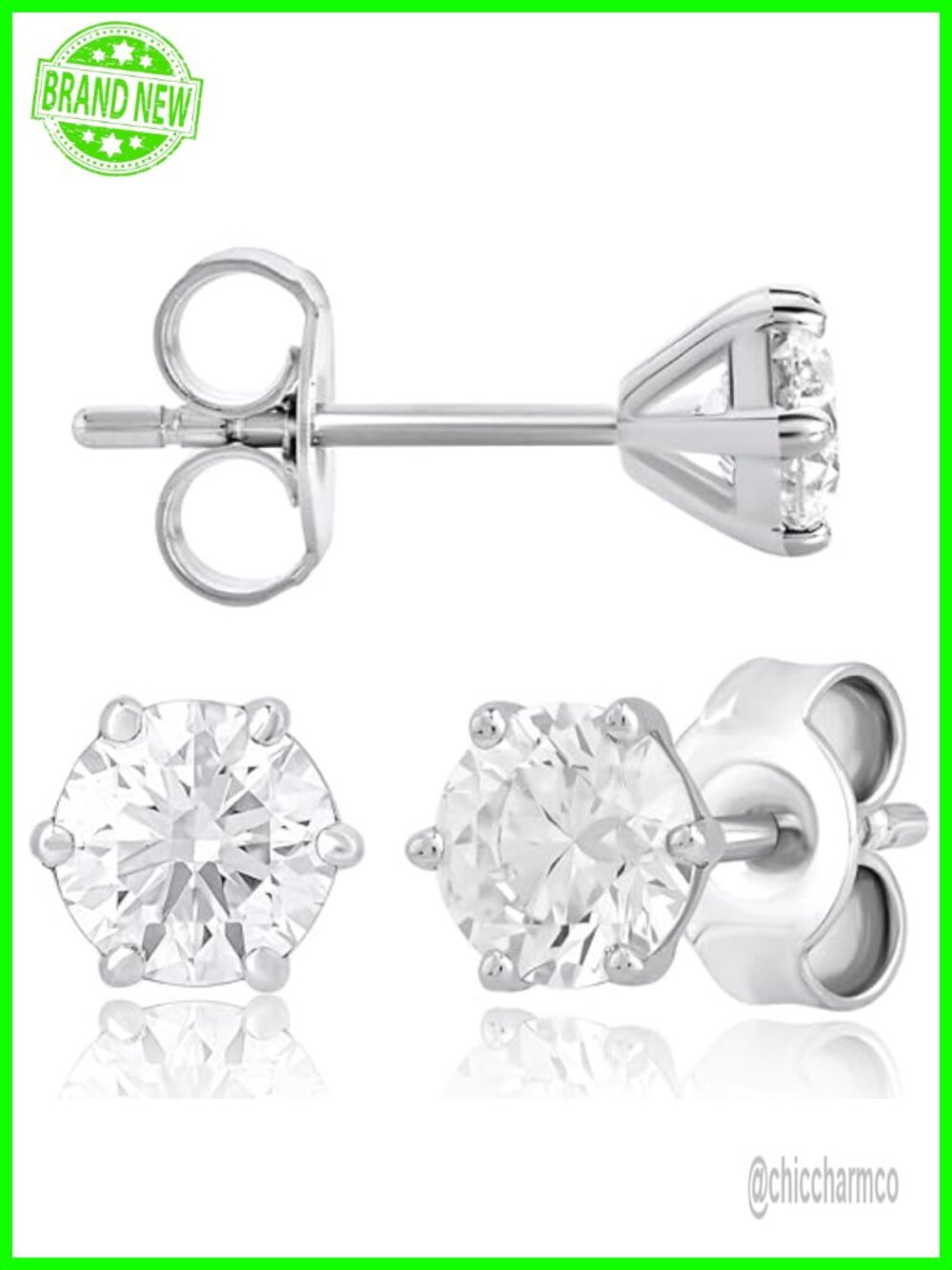 14K White Gold 1 Ct Lab Grown Diamond Solitaire Stud Earrings IGI Certified